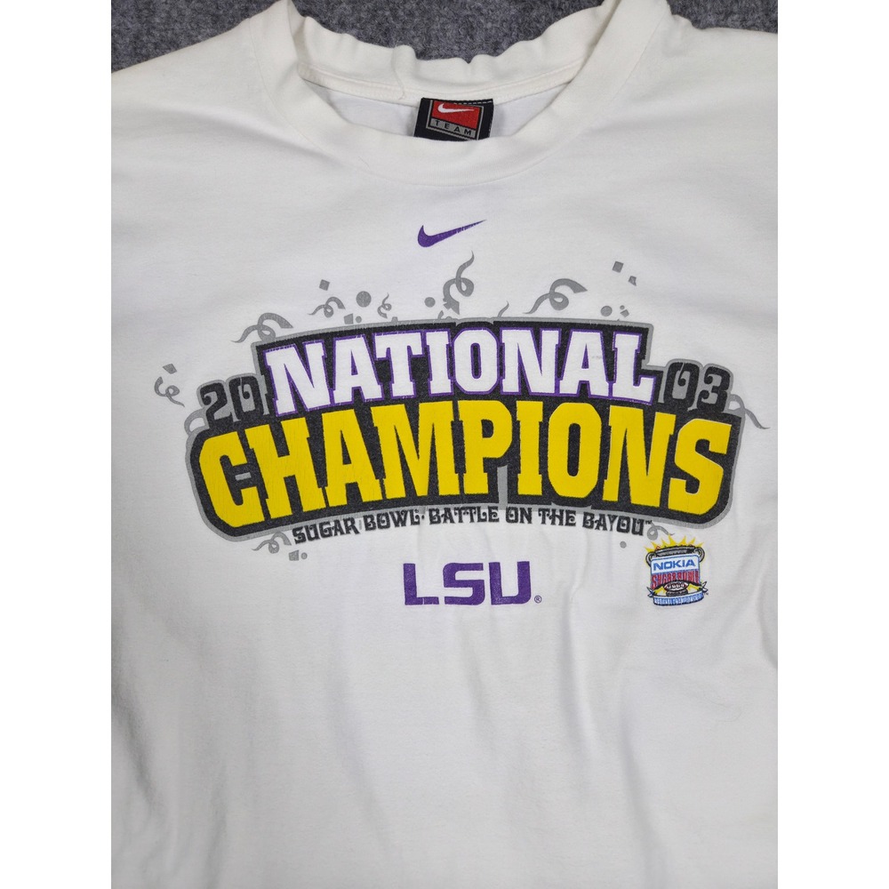 Y2K LSU Tigers T Shirt Youth L Nike 2003 National Champions Sugar Bowl White - Picture 6 of 9